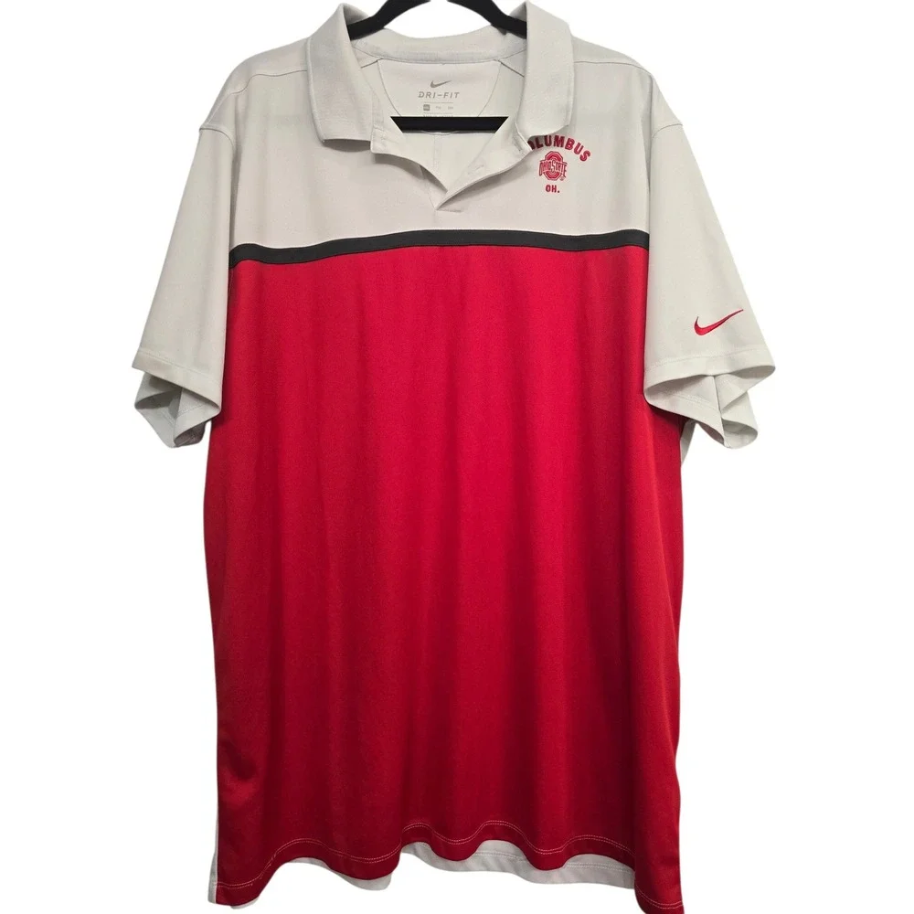 Nike Dri-FIT Ohio State Buckeyes Columbus Polo Shirt Men's 2XL Red White Golf
